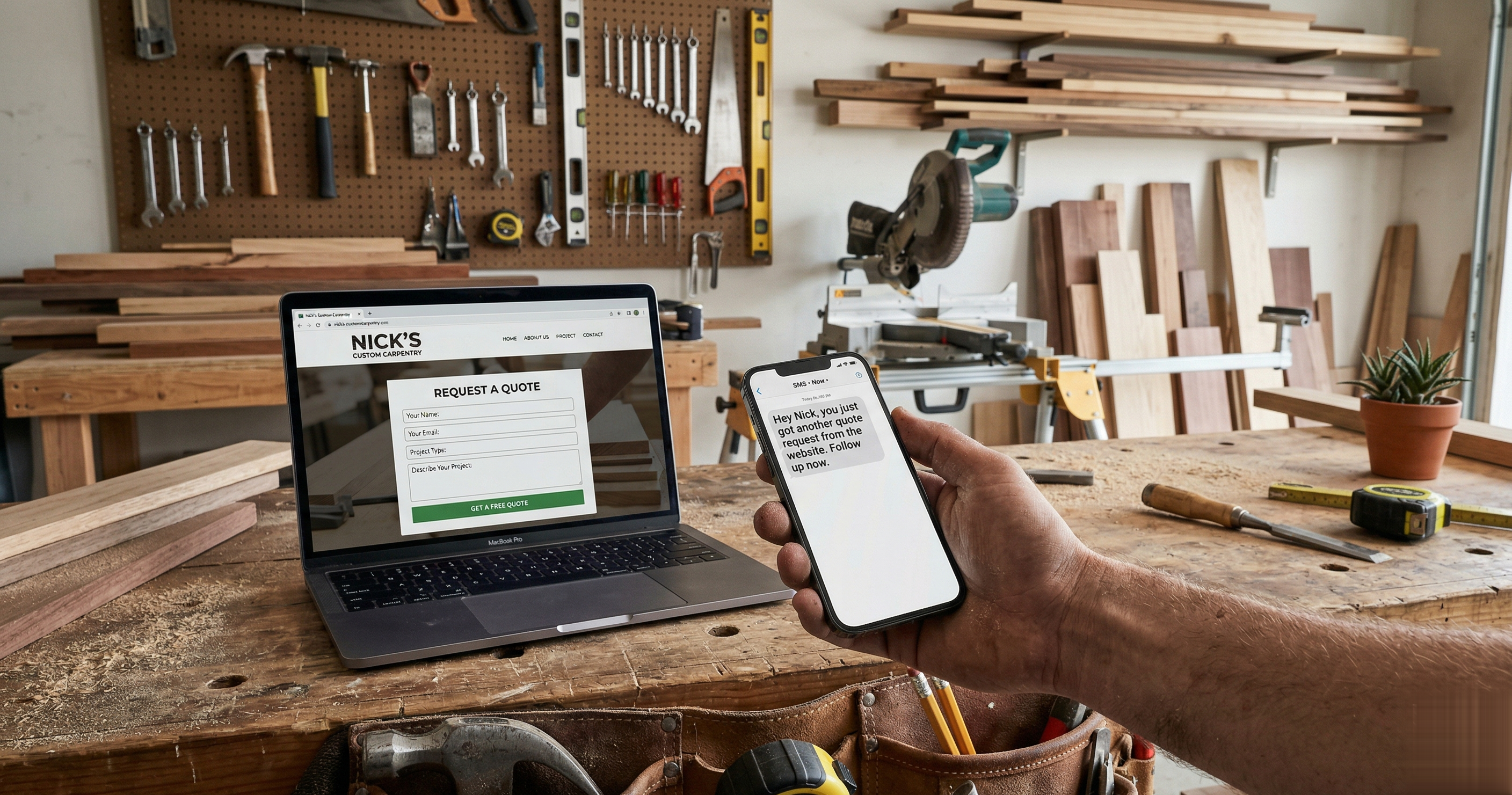 Website quote request form with instant SMS notification to business owner