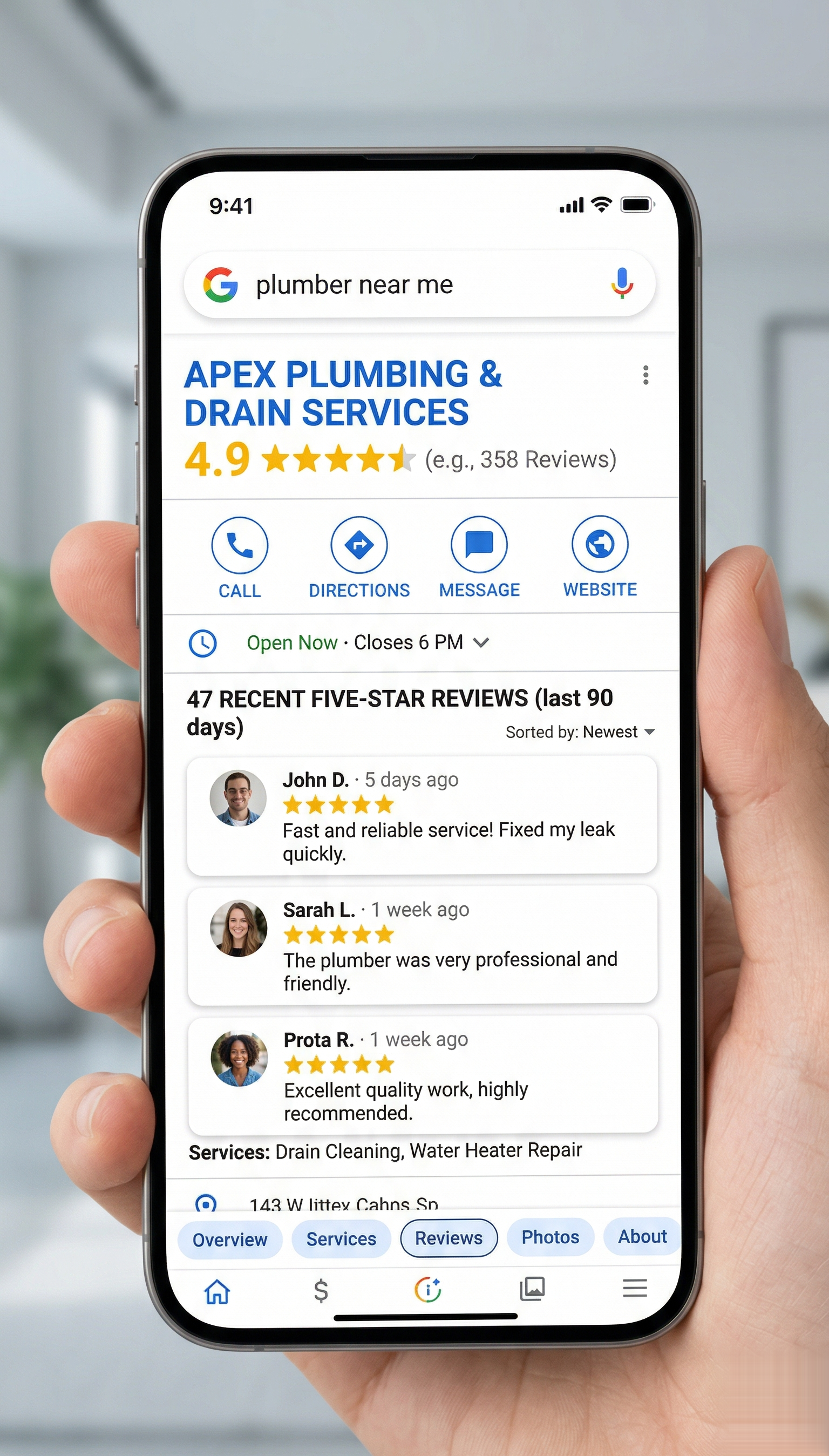 Google Business Profile with 5-star reviews for local business